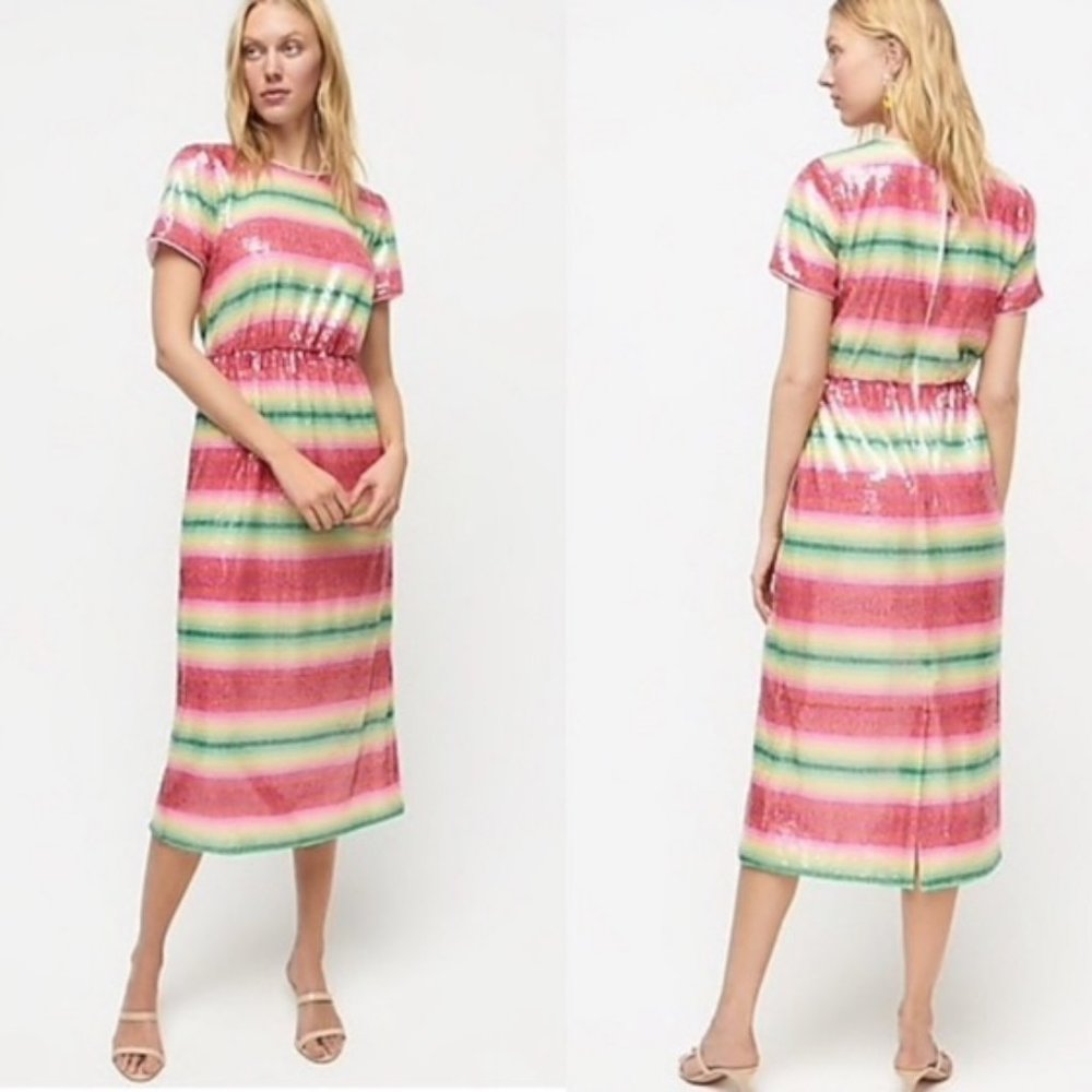 NWT J.Crew Short Sleeve Sequin Dress in Watermelon